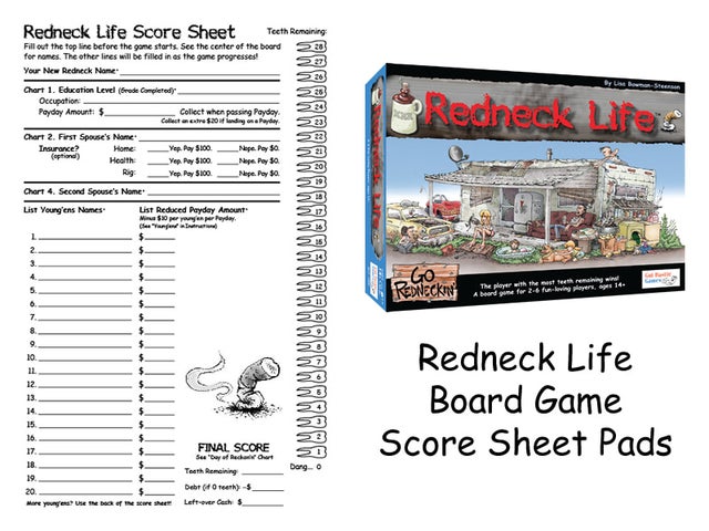 Redneck Life Board Game Score Sheet Pads Replacement 2 Pads/40 Sheets per Pad